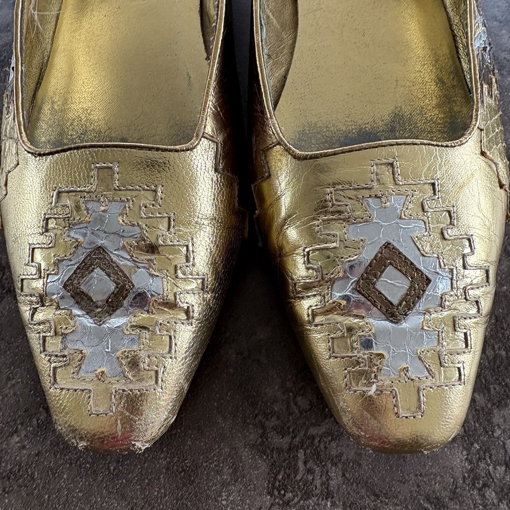 VTG J. Renee Gold Snake Embossed Pointed Toe Flats Metallic Dress Shoes 9M - Picture 4 of 8